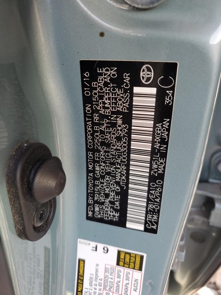 2016 Toyota Prius VIN: JTDKARFU0G3005793 Lot: 81829215