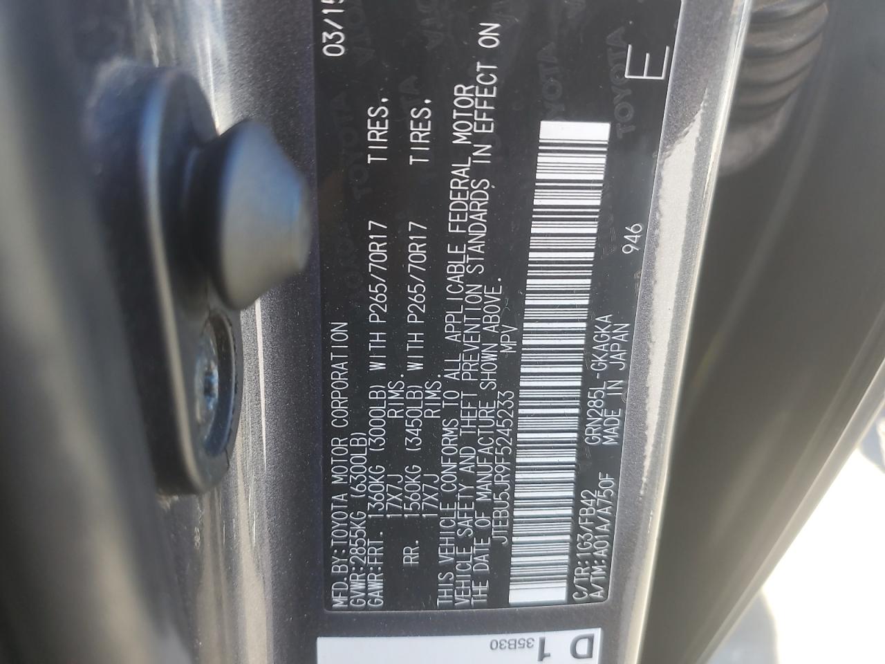 2015 Toyota 4Runner Sr5/Sr5 Premium VIN: JTEBU5JR9F5245233 Lot: 81324765