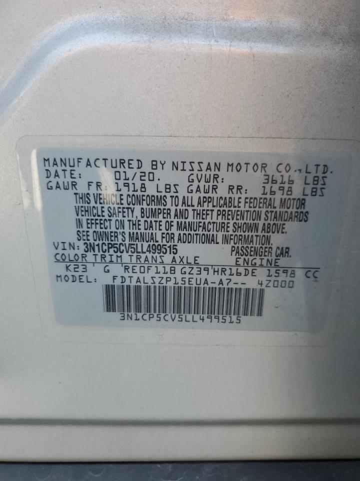 2020 Nissan Kicks Sv VIN: 3N1CP5CV5LL499515 Lot: 80086355