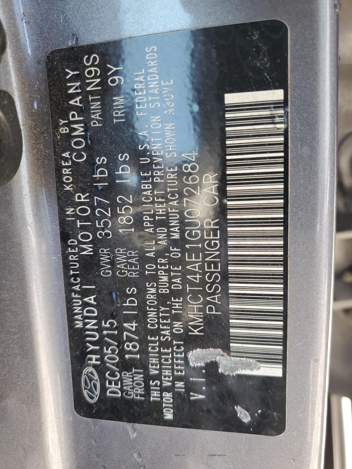 2016 Hyundai Accent Se VIN: KMHCT4AE1GU072684 Lot: 81662875