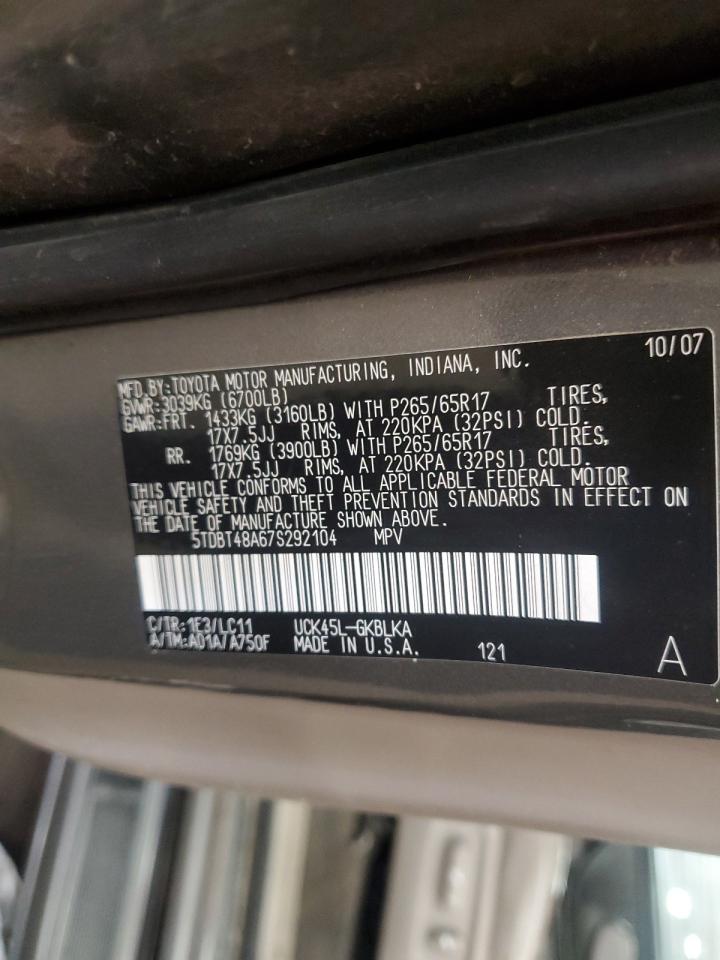 2007 Toyota Sequoia Limited VIN: 5TDBT48A67S292104 Lot: 81922765