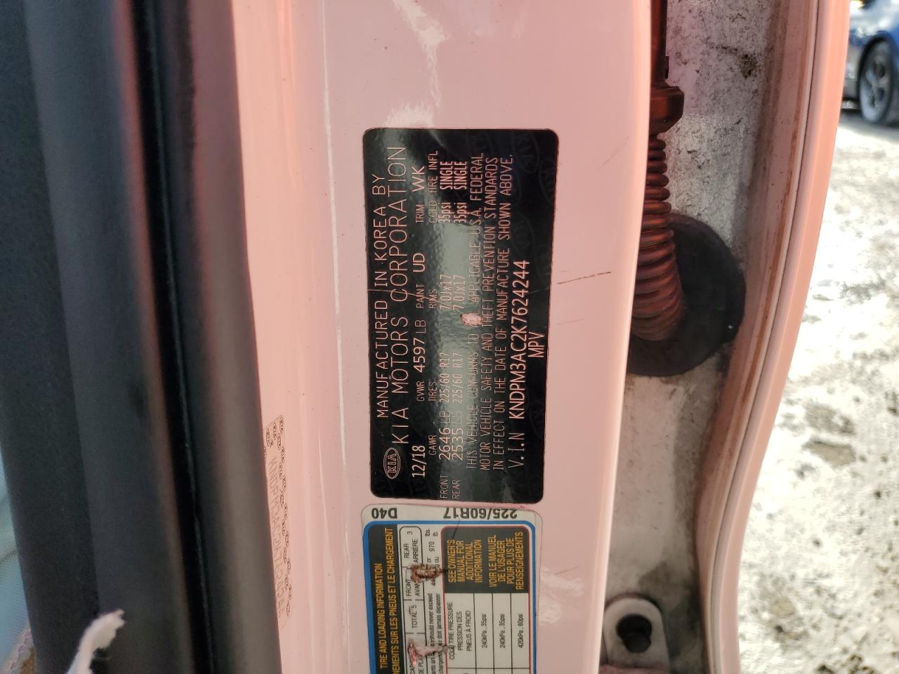 2019 Kia Sportage Lx VIN: KNDPM3AC2K7624244 Lot: 80784695