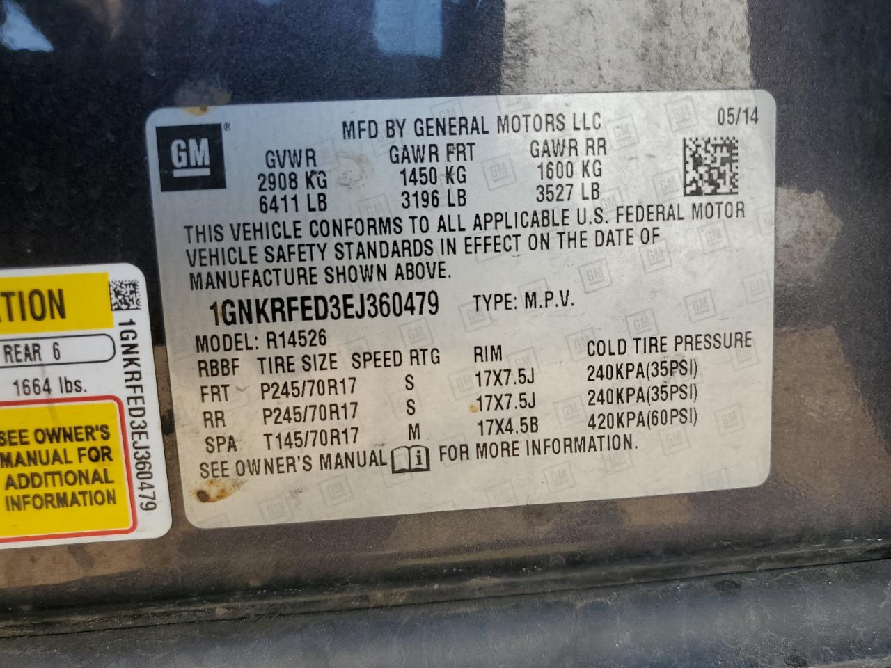 2014 Chevrolet Traverse Ls VIN: 1GNKRFED3EJ360479 Lot: 81160145