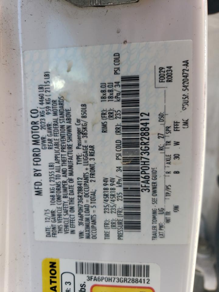 2016 Ford Fusion Se VIN: 3FA6P0H73GR288412 Lot: 84434865