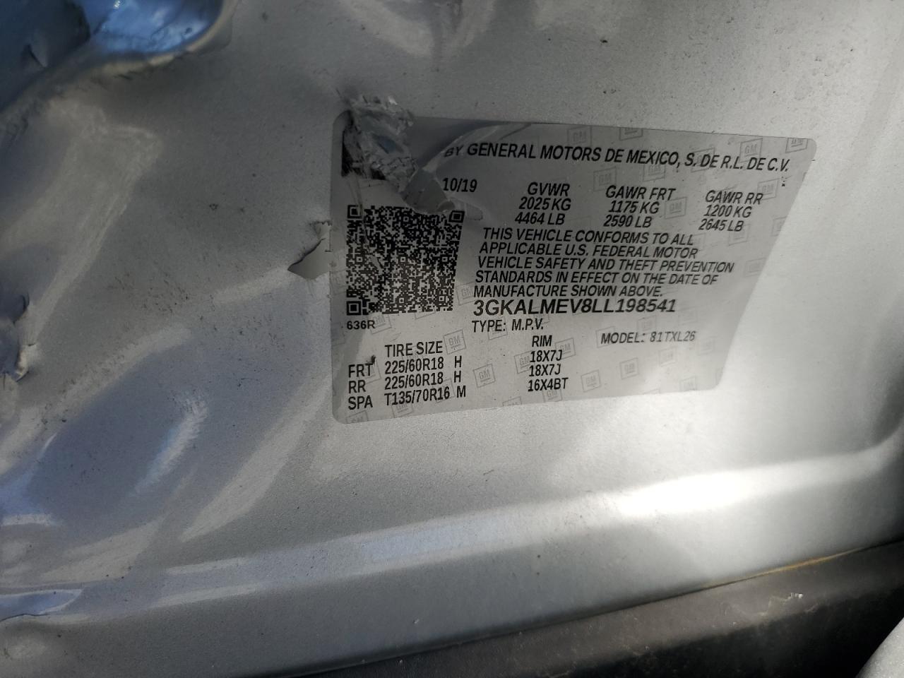 2020 GMC Terrain Sle VIN: 3GKALMEV8LL198541 Lot: 84388025