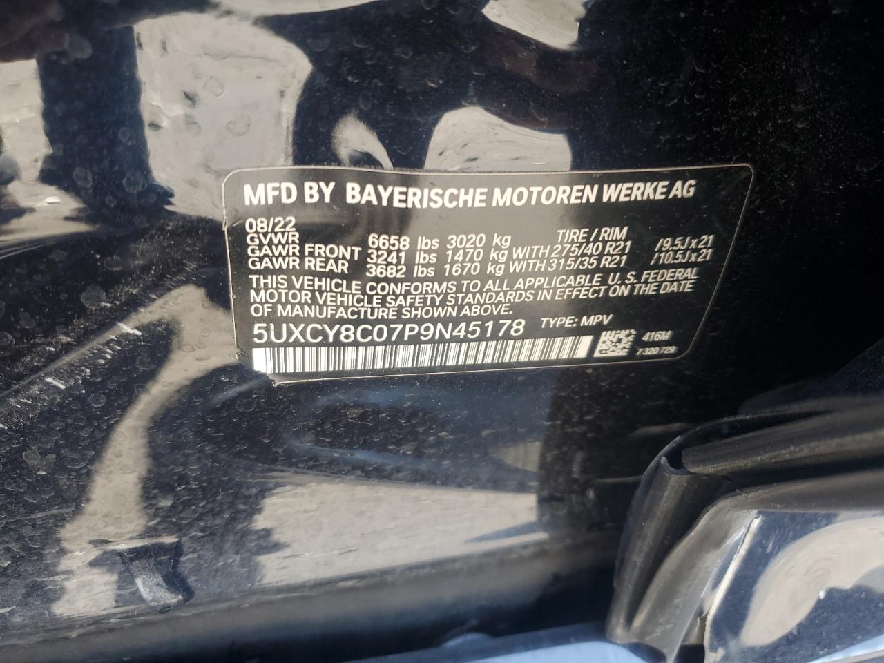 2023 BMW X6 M50I VIN: 5UXCY8C07P9N45178 Lot: 71979485