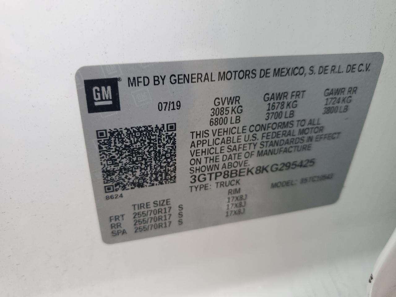 2019 GMC Sierra C1500 Sle VIN: 3GTP8BEK8KG295425 Lot: 81311625