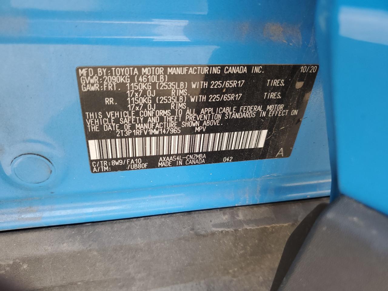 2021 Toyota Rav4 Xle VIN: 2T3P1RFV1MW147965 Lot: 81687455