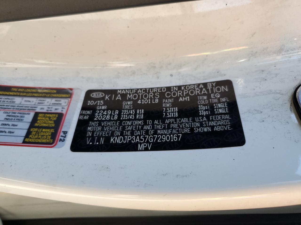 2016 Kia Soul + VIN: KNDJP3A57G7290167 Lot: 71731525