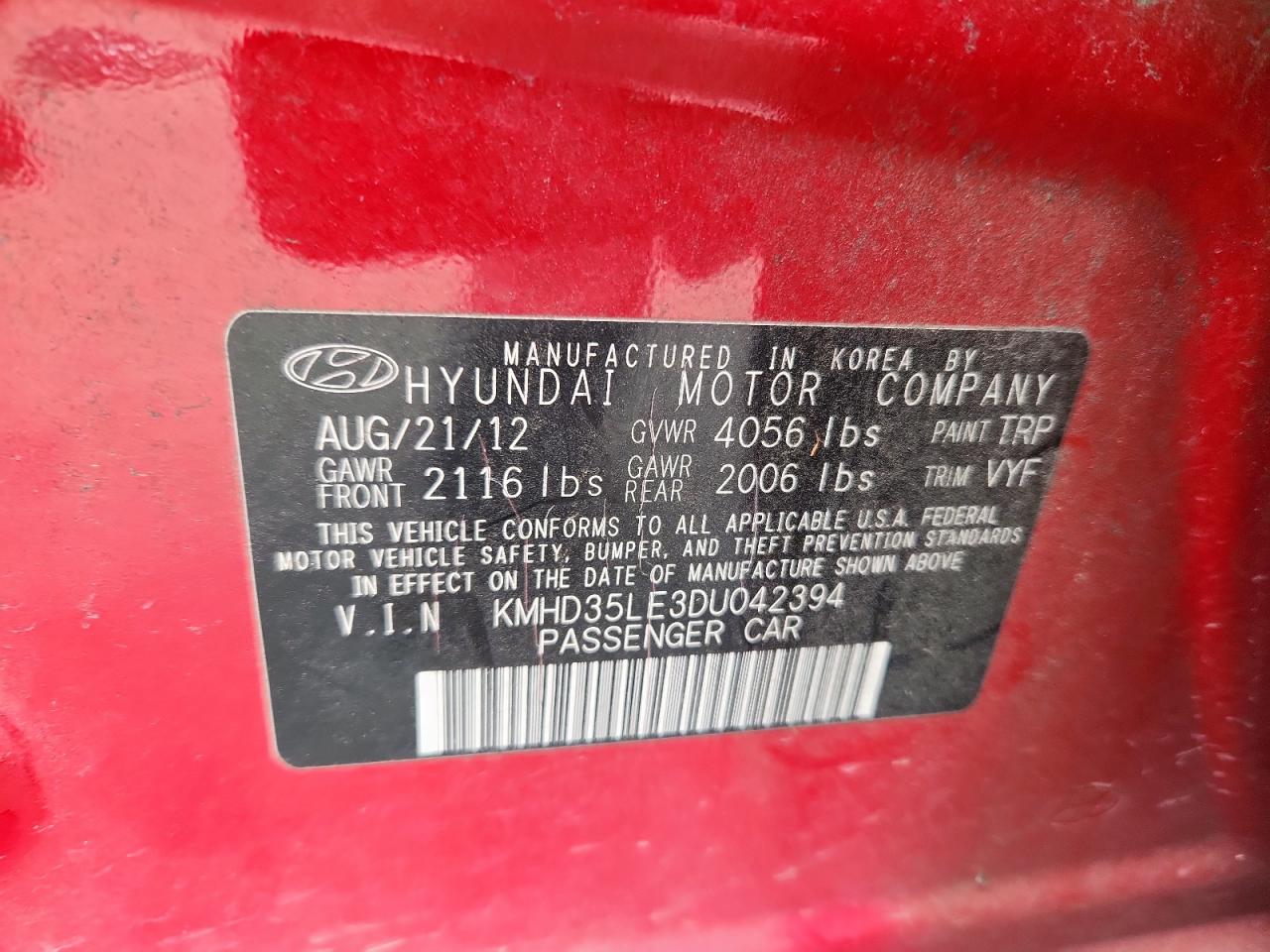 2013 Hyundai Elantra Gt VIN: KMHD35LE3DU042394 Lot: 83867325