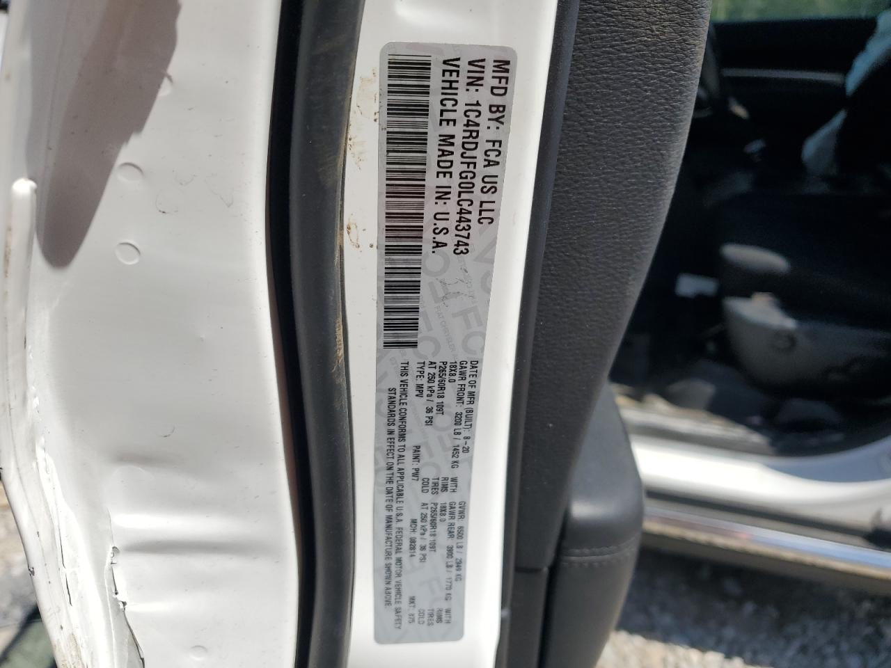 2020 Dodge Durango Ssv VIN: 1C4RDJFG0LC443743 Lot: 81038235