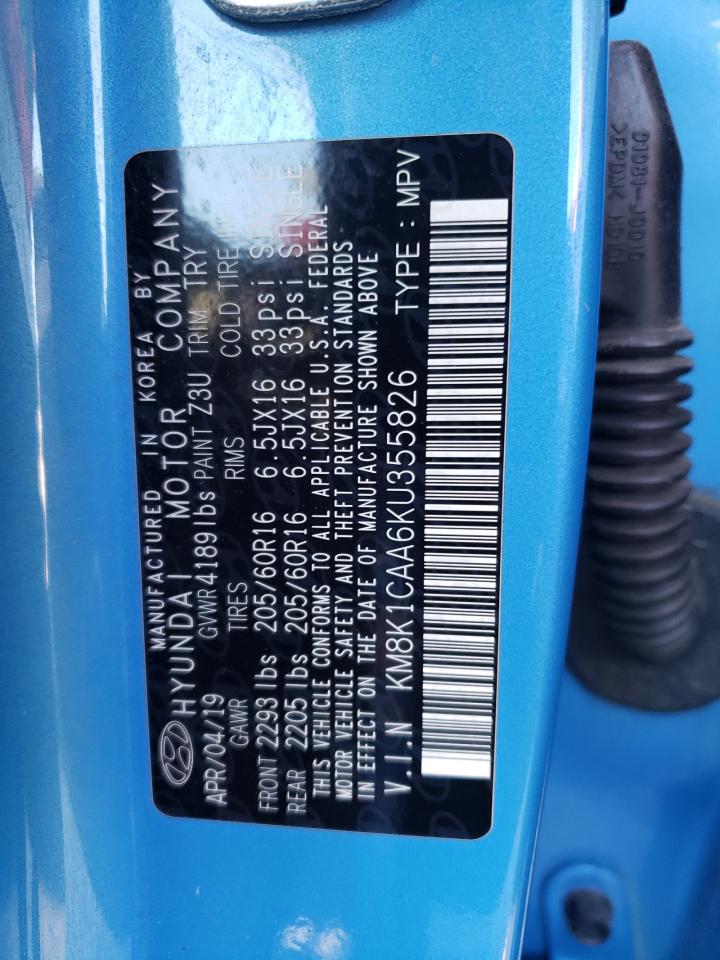 2019 Hyundai Kona Se VIN: KM8K1CAA6KU355826 Lot: 71197815