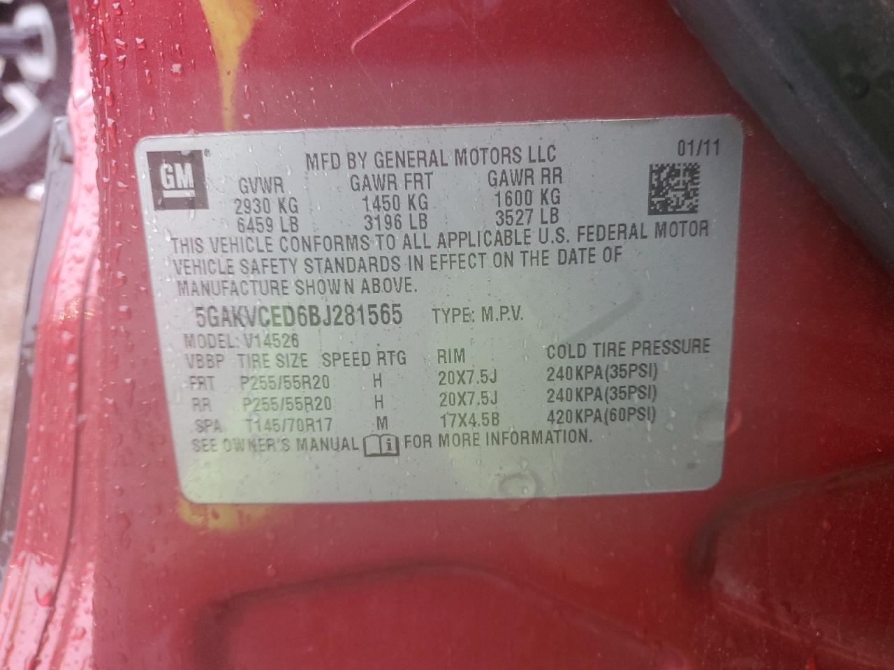 2011 Buick Enclave Cxl VIN: 5GAKVCED6BJ281565 Lot: 82096245