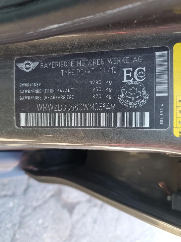 2012 Mini Cooper Countryman VIN: WMWZB3C58CWM03149 Lot: 81505375