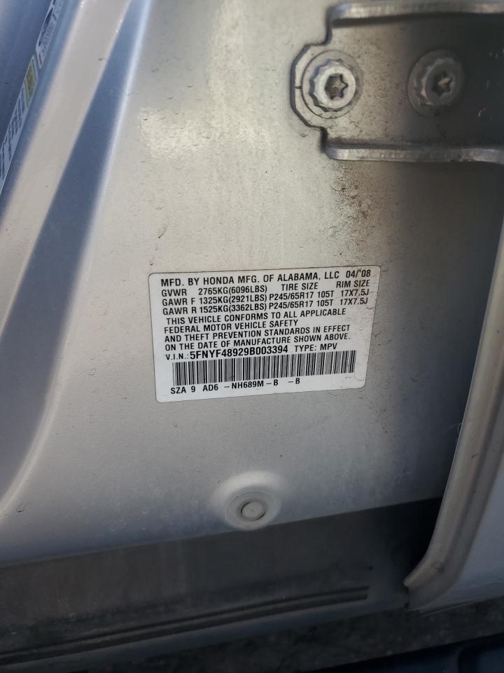 2009 Honda Pilot Touring VIN: 5FNYF48929B003394 Lot: 84211765