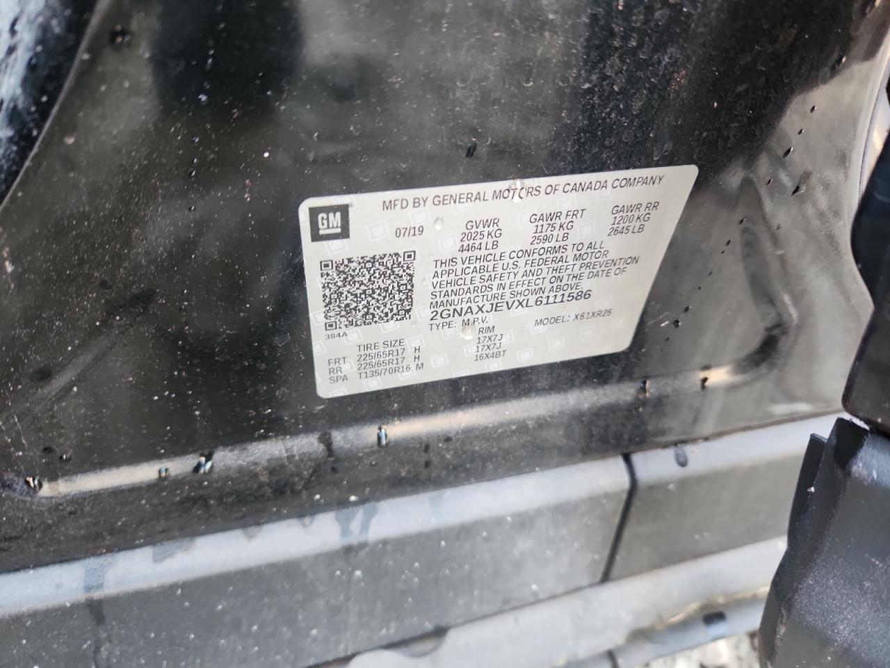 2020 Chevrolet Equinox Lt VIN: 2GNAXJEVXL6111586 Lot: 81003965