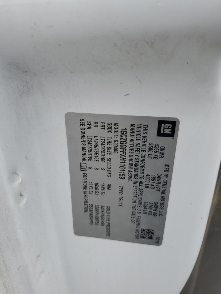 2017 Chevrolet Express G3500 VIN: 1GCZGGFFXH1161159 Lot: 82061795