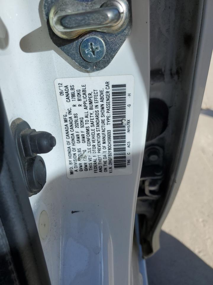 2012 Honda Civic Ex VIN: 2HGFB2F80CH596693 Lot: 83909885