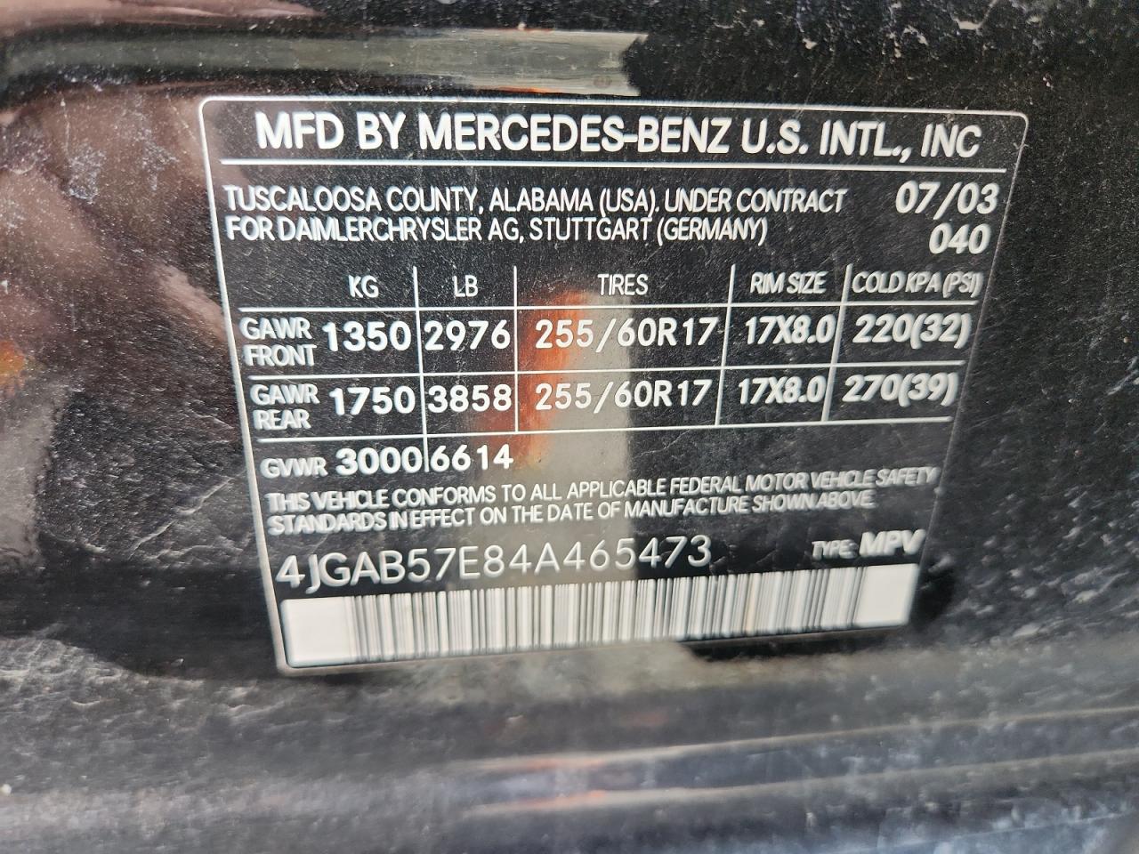 2004 Mercedes-Benz Ml 350 VIN: 4JGAB57E84A465473 Lot: 84375605