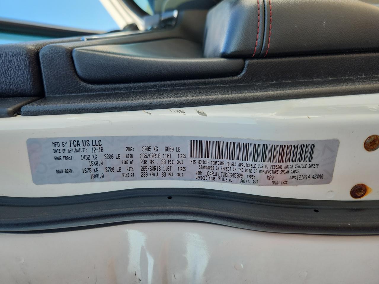 2019 Jeep Grand Cherokee Trailhawk VIN: 1C4RJFLT0KC645925 Lot: 80904565