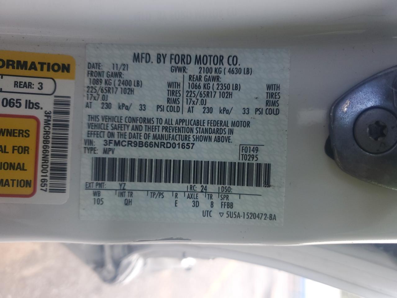 2022 Ford Bronco Sport Big Bend VIN: 3FMCR9B66NRD01657 Lot: 81052325