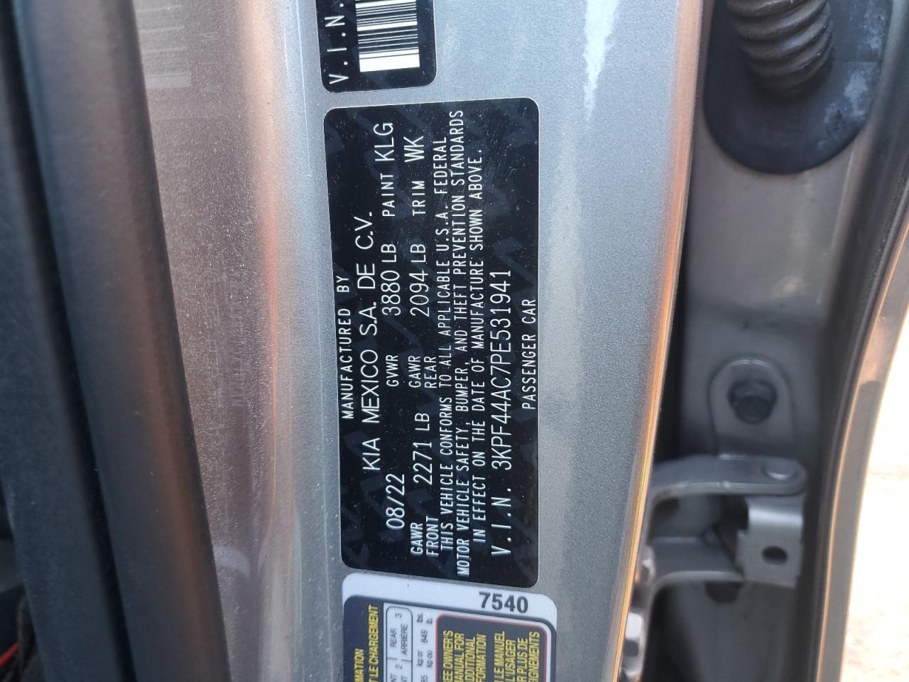 2023 Kia Forte Gt VIN: 3KPF44AC7PE531941 Lot: 71896155