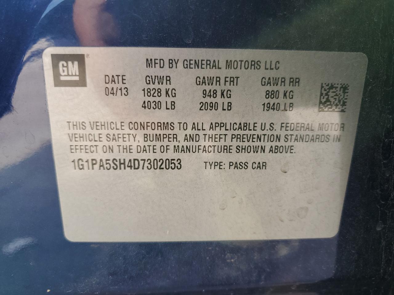 2013 Chevrolet Cruze Ls VIN: 1G1PA5SH4D7302053 Lot: 80867745