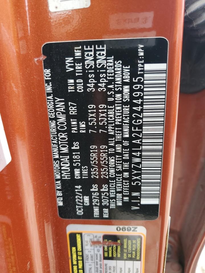 2015 Hyundai Santa Fe Sport VIN: 5XYZW4LA2FG244995 Lot: 84459855