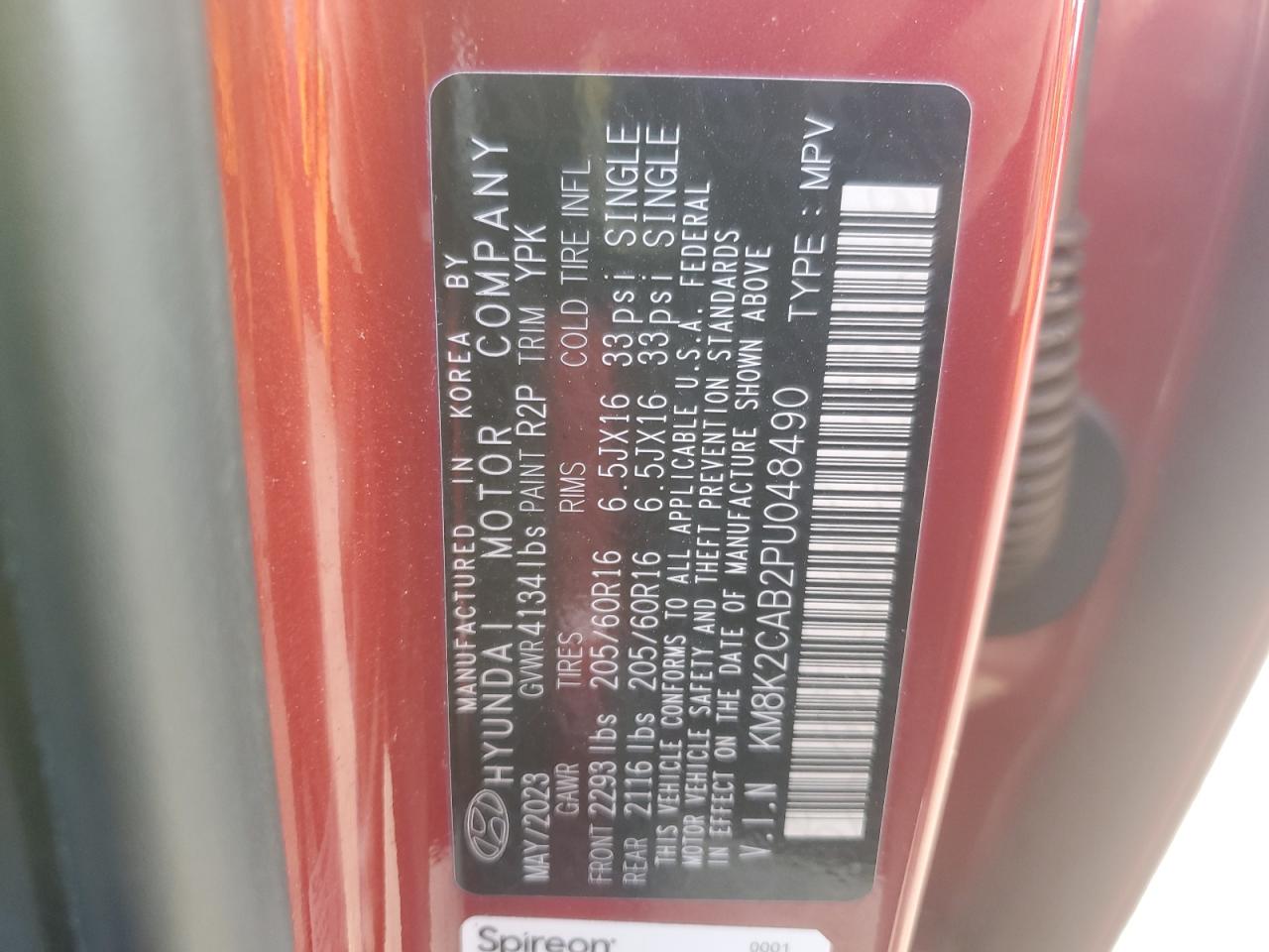 2023 Hyundai Kona Se VIN: KM8K2CAB2PU048490 Lot: 81214895