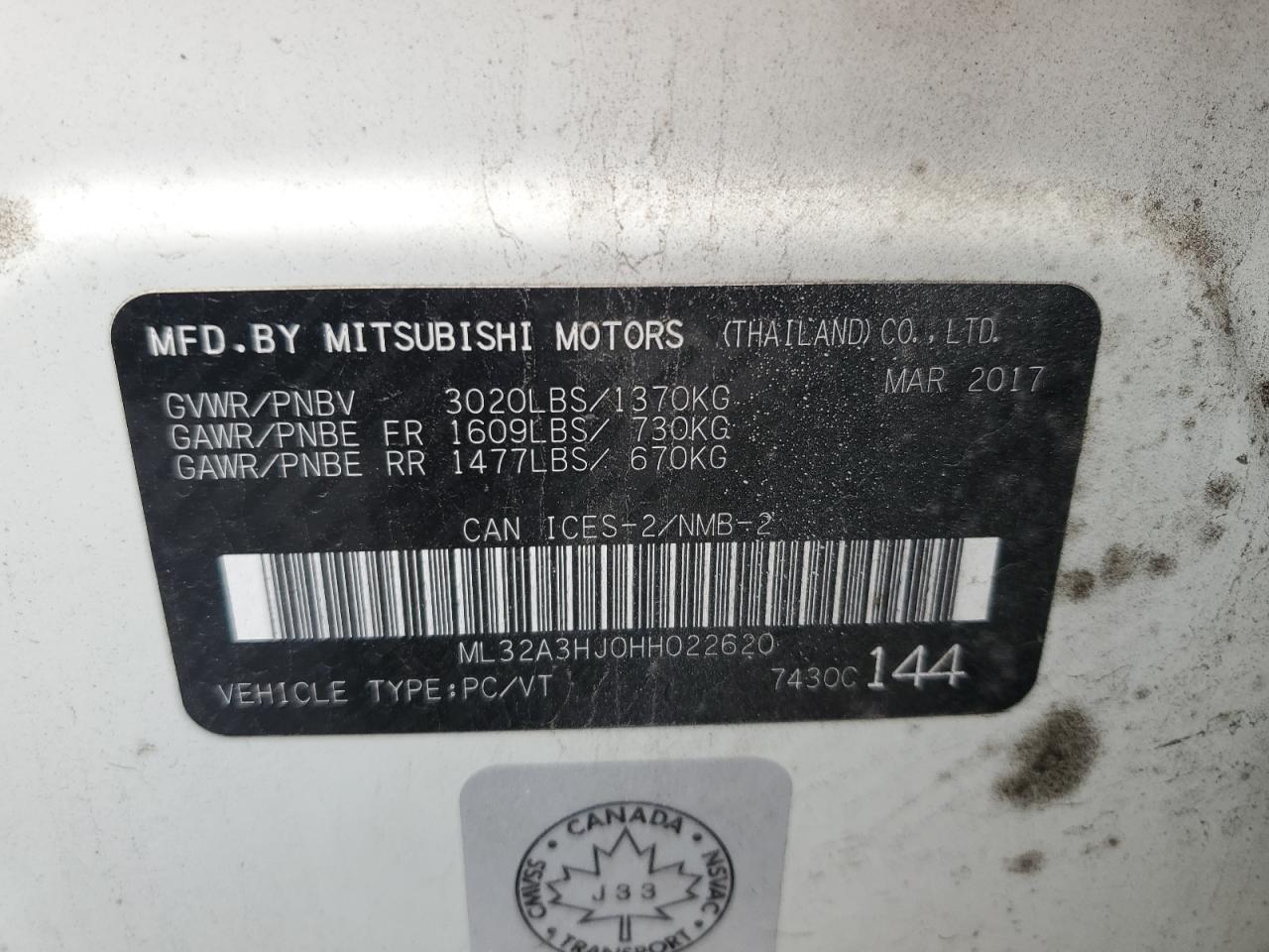 2017 Mitsubishi Mirage Es VIN: ML32A3HJ0HH022620 Lot: 83846075