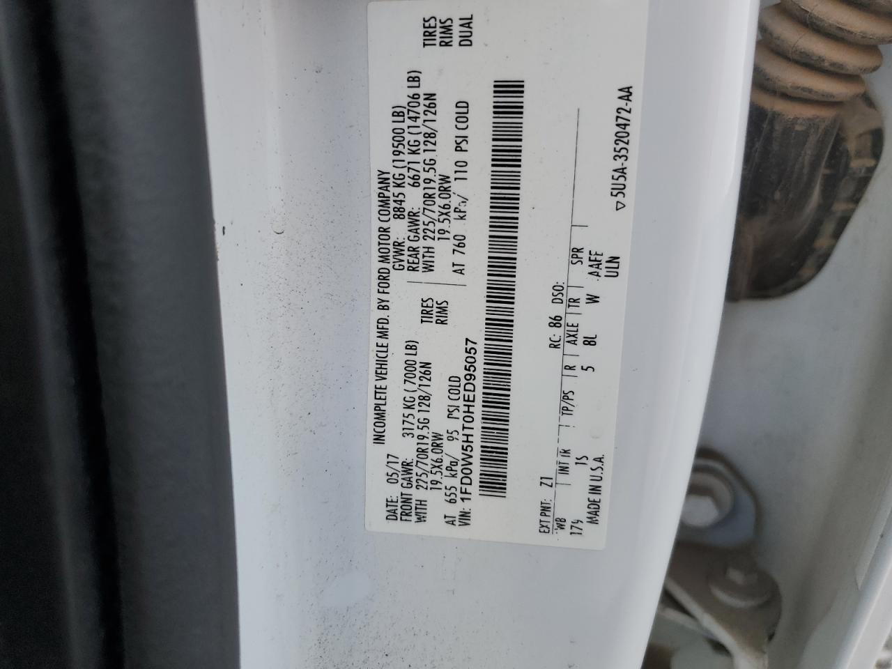 2017 Ford F550 Super Duty VIN: 1FD0W5HT0HED95057 Lot: 81381605