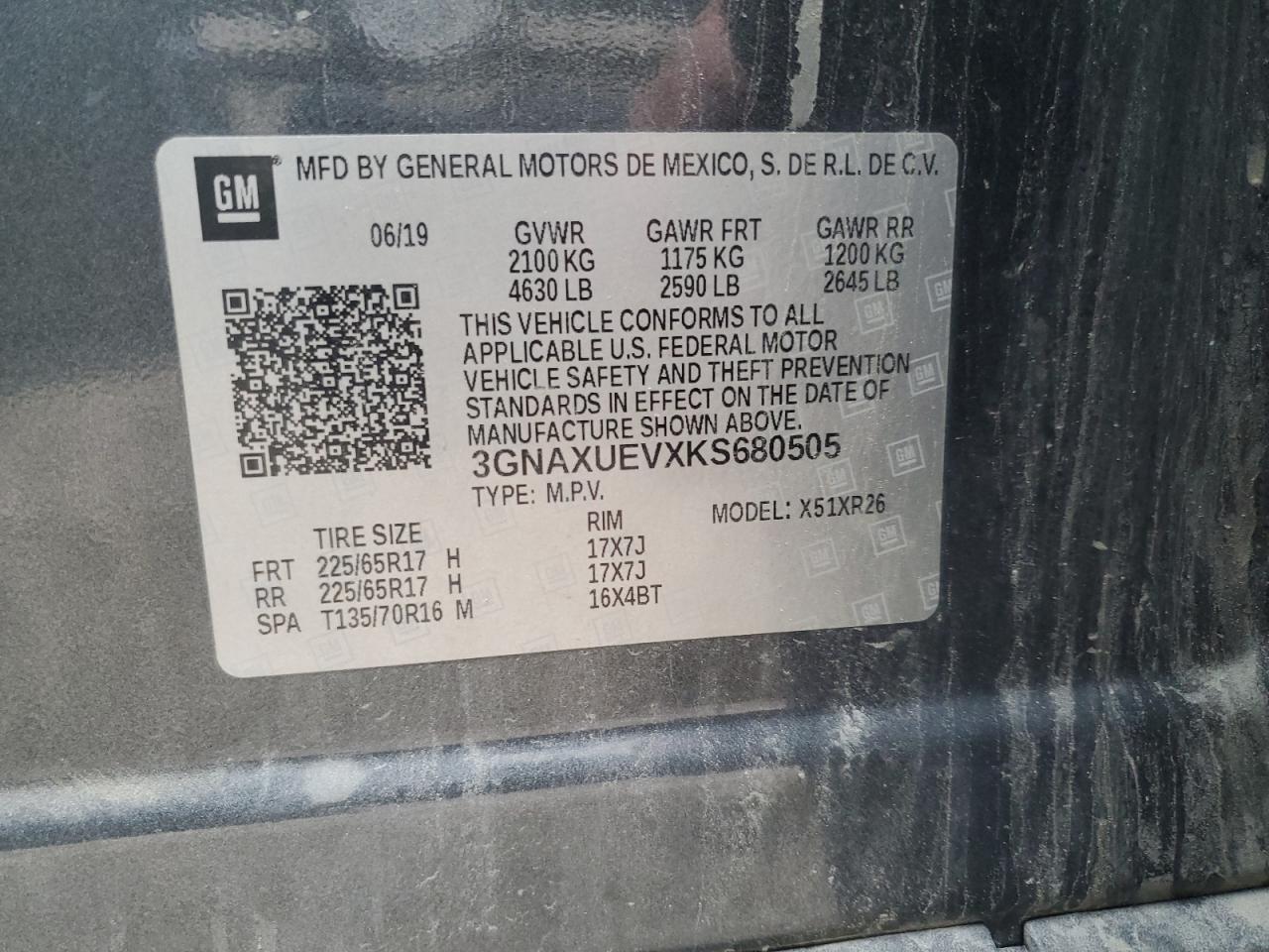 2019 Chevrolet Equinox Lt VIN: 3GNAXUEVXKS680505 Lot: 81416105