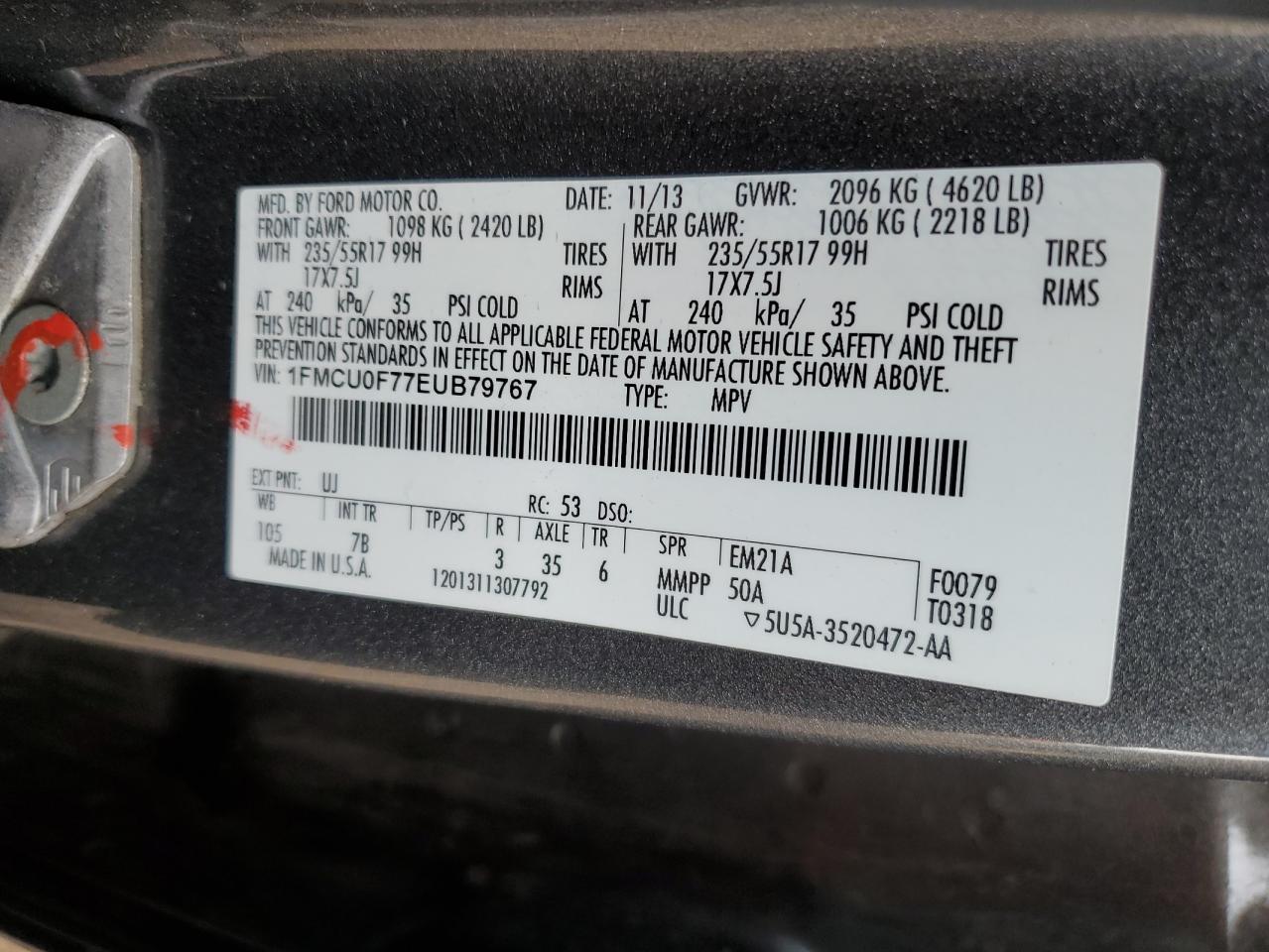 2014 Ford Escape S VIN: 1FMCU0F77EUB79767 Lot: 84290825