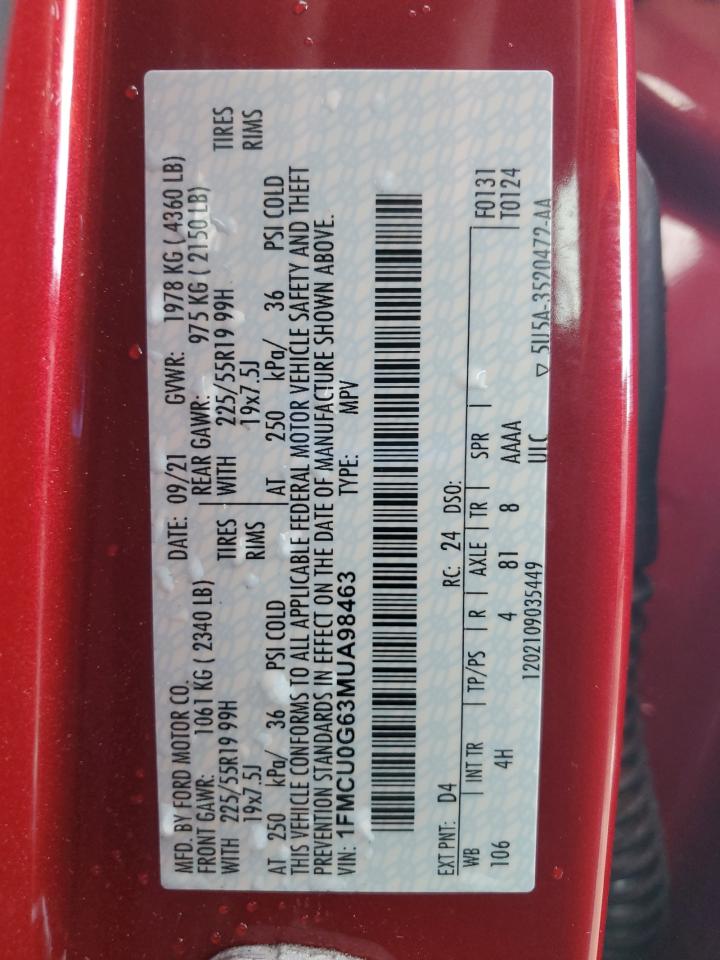 2021 Ford Escape Se VIN: 1FMCU0G63MUA98463 Lot: 80531355