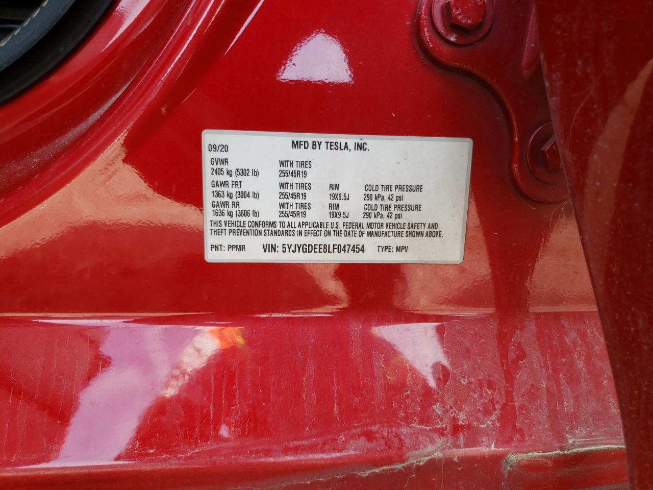 2020 Tesla Model Y VIN: 5YJYGDEE8LF047454 Lot: 71888335