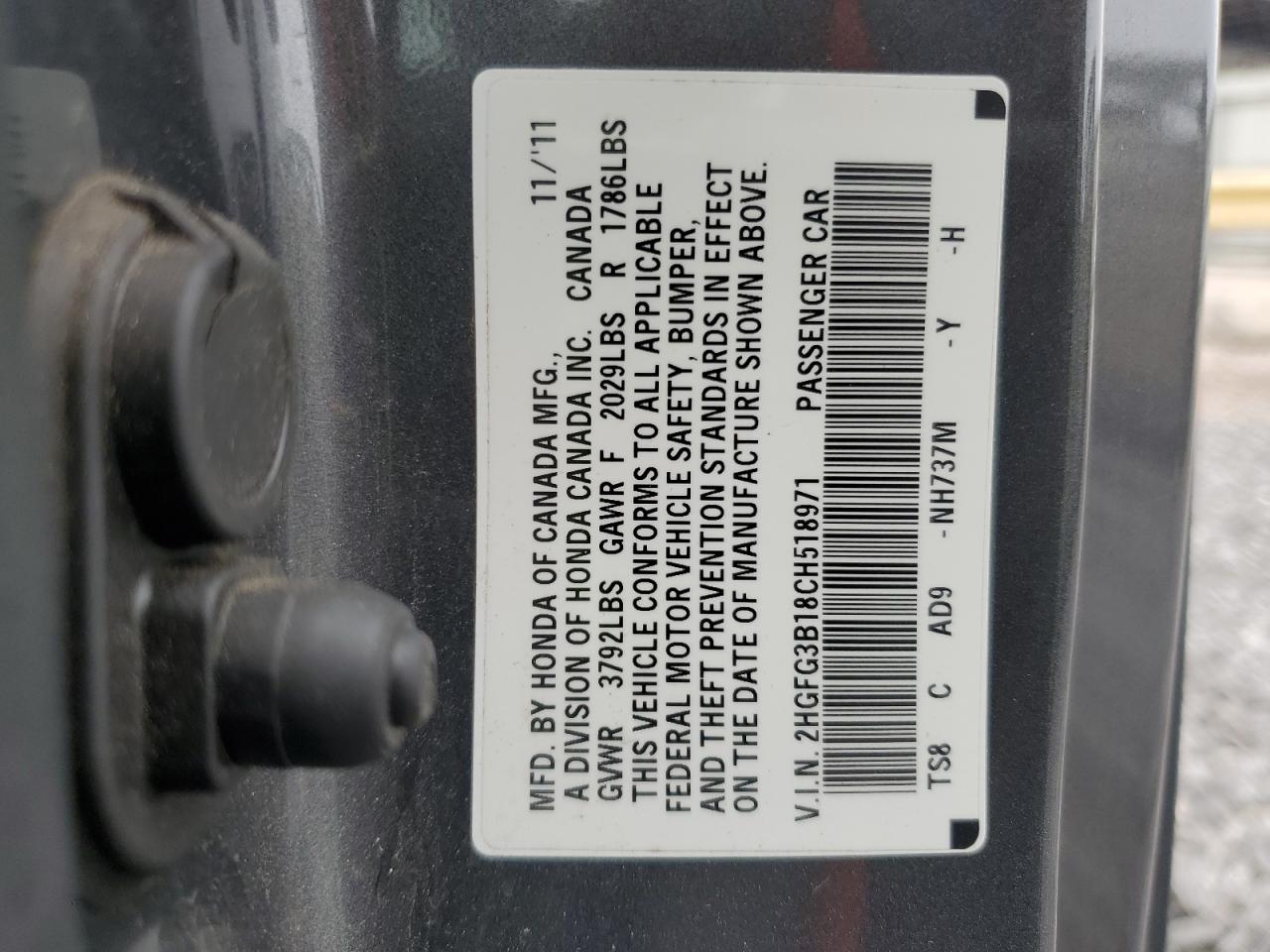 2012 Honda Civic Exl VIN: 2HGFG3B18CH518971 Lot: 84425795