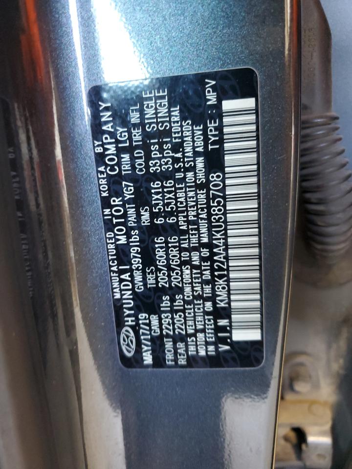 2019 Hyundai Kona Se VIN: KM8K12AA4KU385708 Lot: 83981235