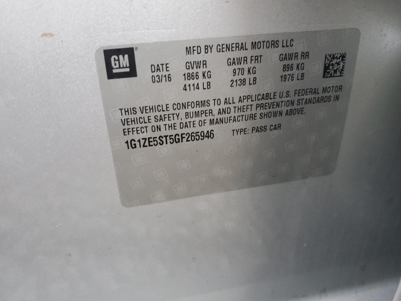 2016 Chevrolet Malibu Lt VIN: 1G1ZE5ST5GF265946 Lot: 72039795