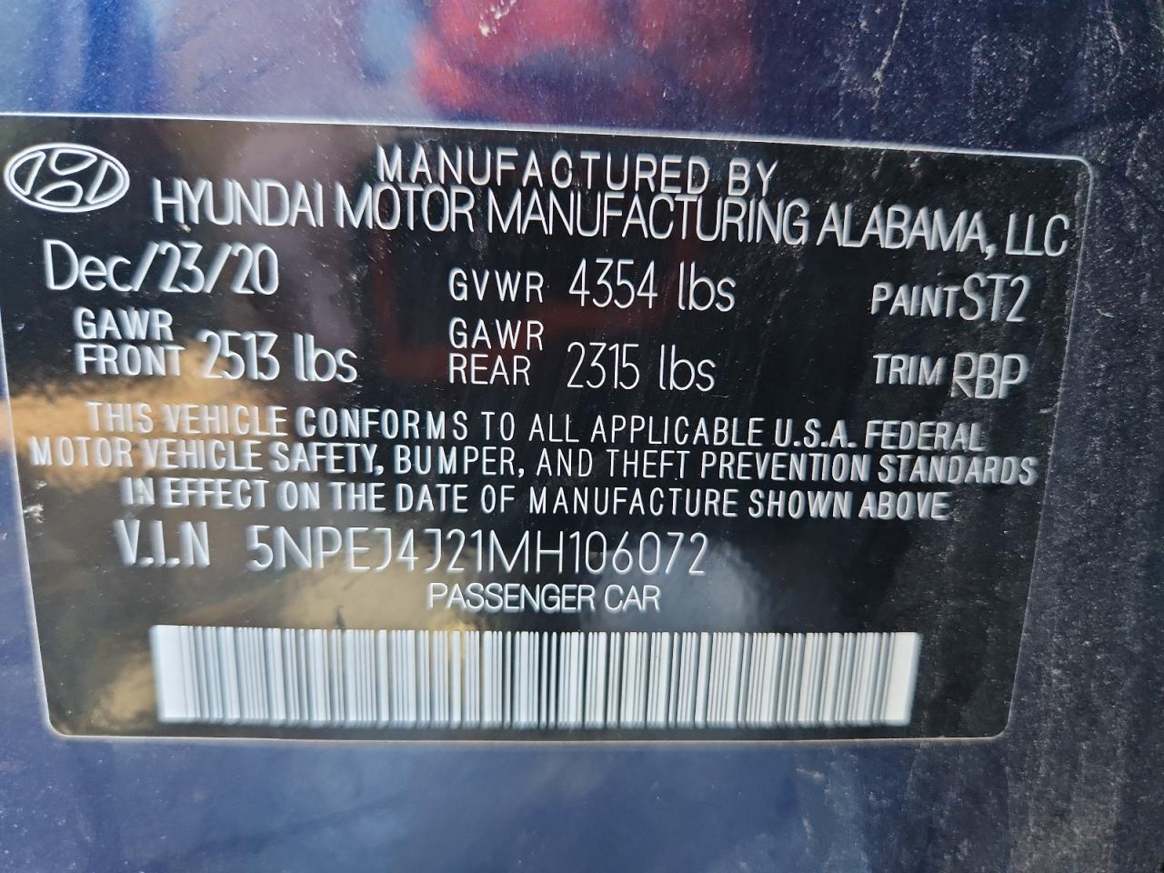 2021 Hyundai Sonata Sel Plus VIN: 5NPEJ4J21MH106072 Lot: 81789745