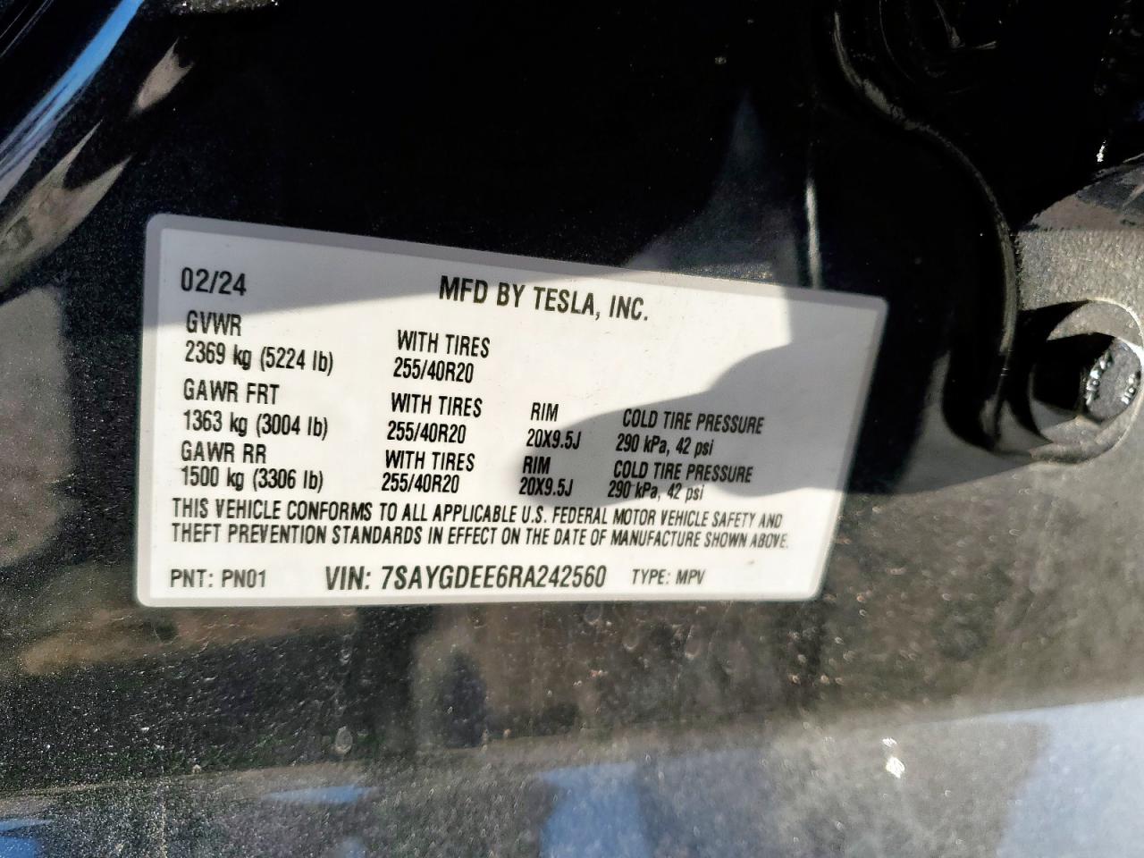 2024 Tesla Model Y VIN: 7SAYGDEE6RA242560 Lot: 81735065