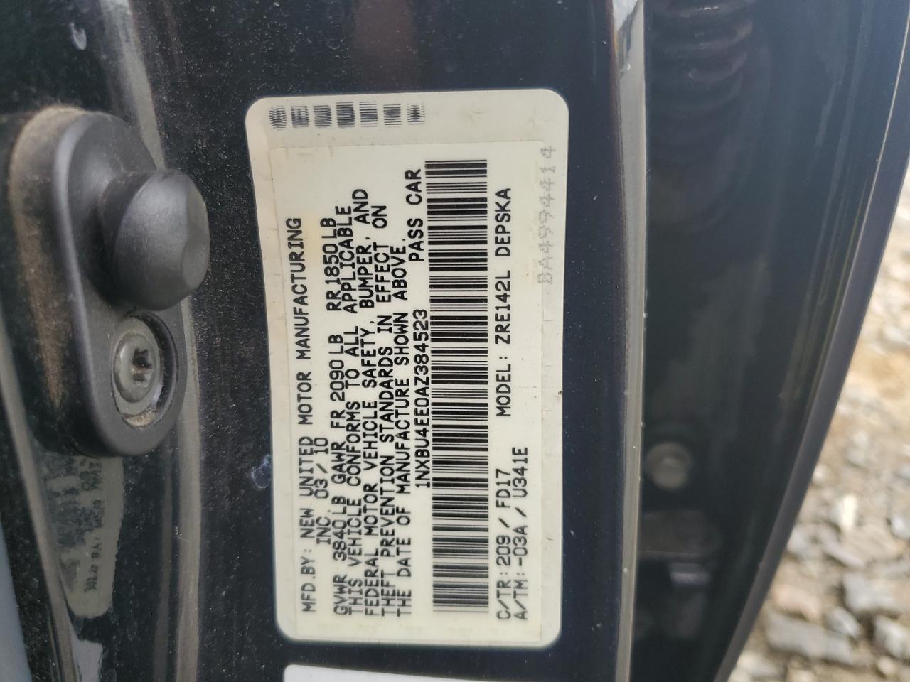 2010 Toyota Corolla Base VIN: 1NXBU4EE0AZ384523 Lot: 83750785