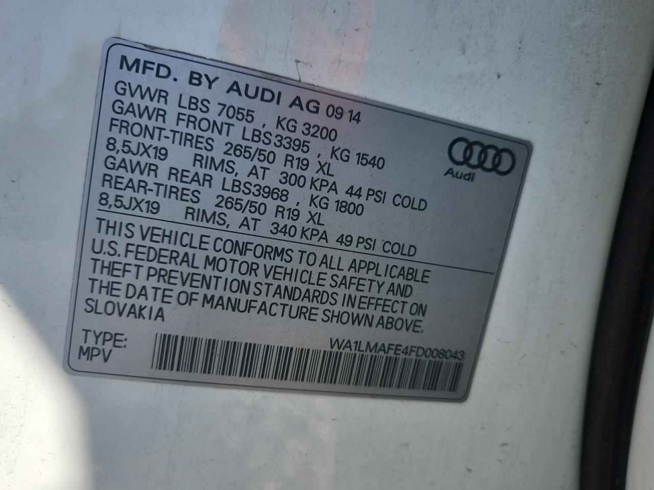 2015 Audi Q7 Tdi Premium Plus VIN: WA1LMAFE4FD008043 Lot: 80941115