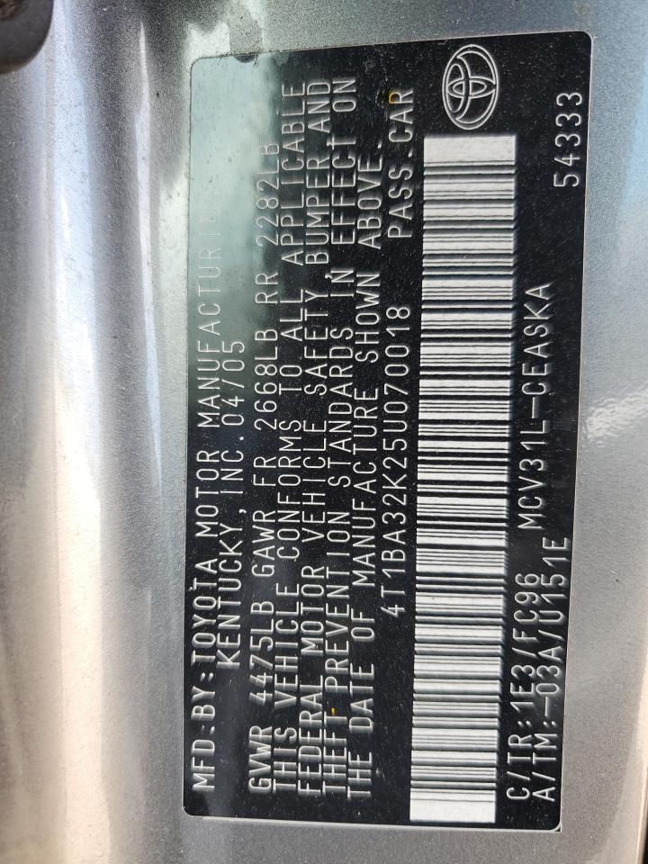 2005 Toyota Camry Se VIN: 4T1BA32K25U070018 Lot: 80476645