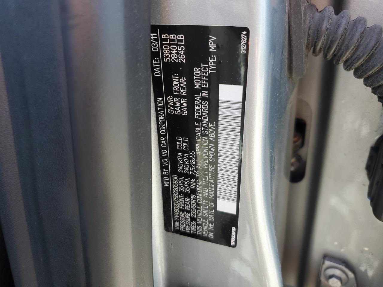 2011 Volvo Xc60 T6 VIN: YV4902DZ5B2205930 Lot: 69153175
