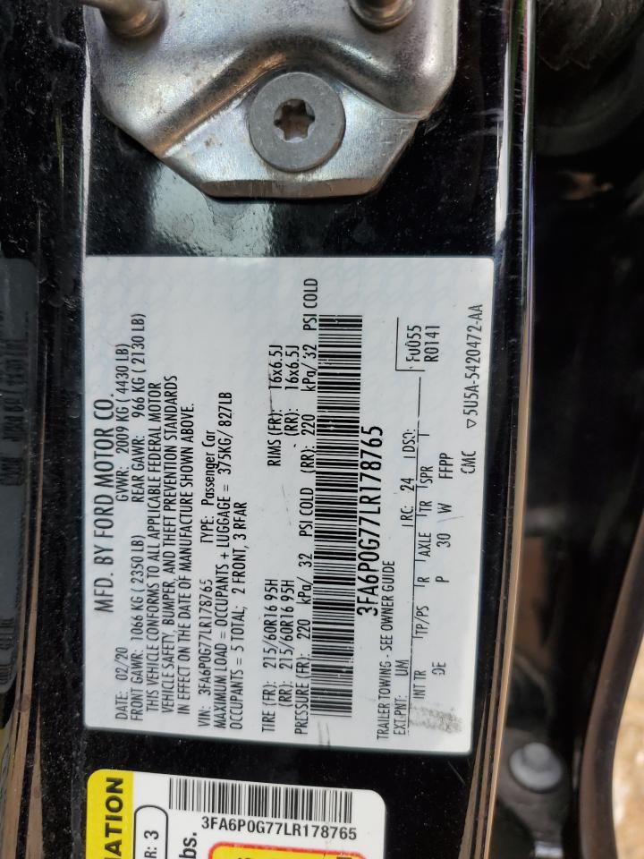 2020 Ford Fusion S VIN: 3FA6P0G77LR178765 Lot: 84561945