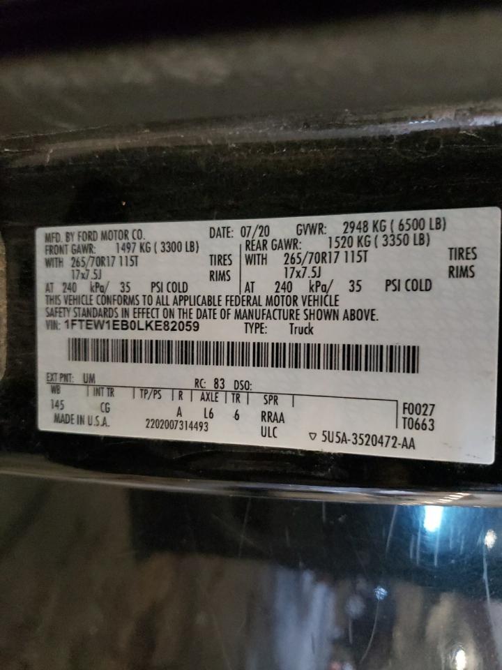 2020 Ford F150 VIN: 1FTEW1EB0LKE82059 Lot: 84045665