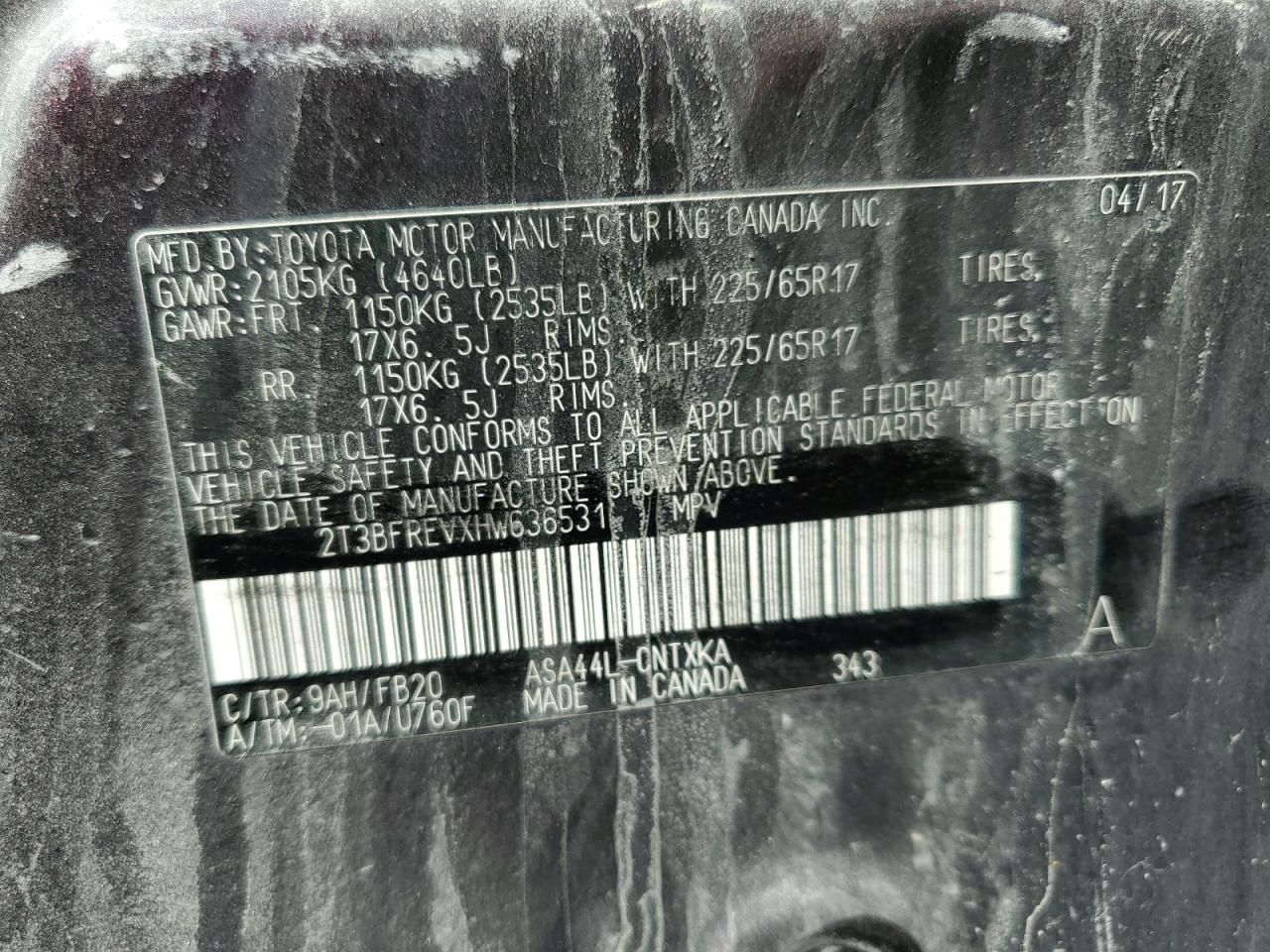 2017 Toyota Rav4 Le VIN: 2T3BFREVXHW636531 Lot: 81779515