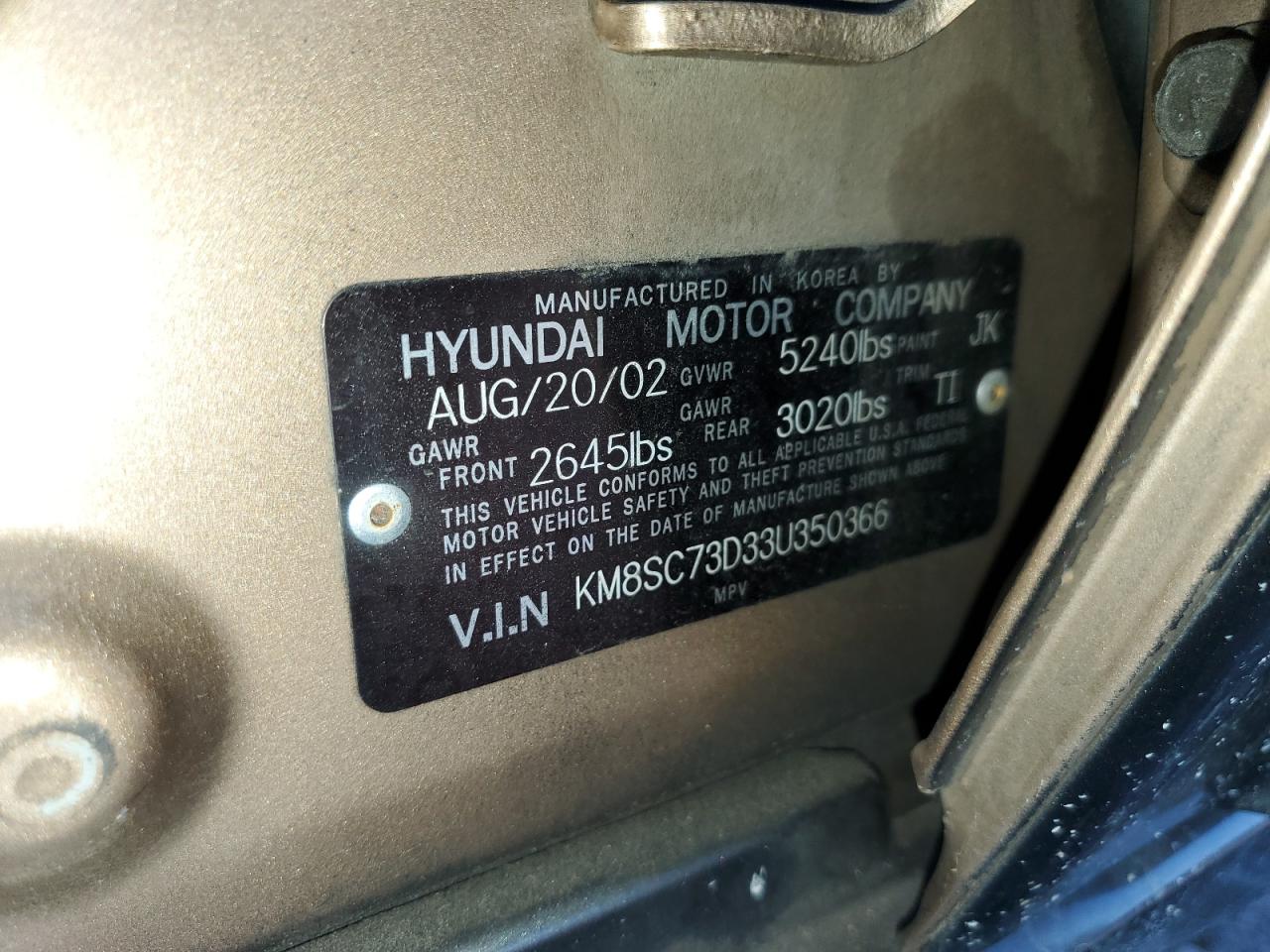 2003 Hyundai Santa Fe Gls VIN: KM8SC73D33U350366 Lot: 71444305