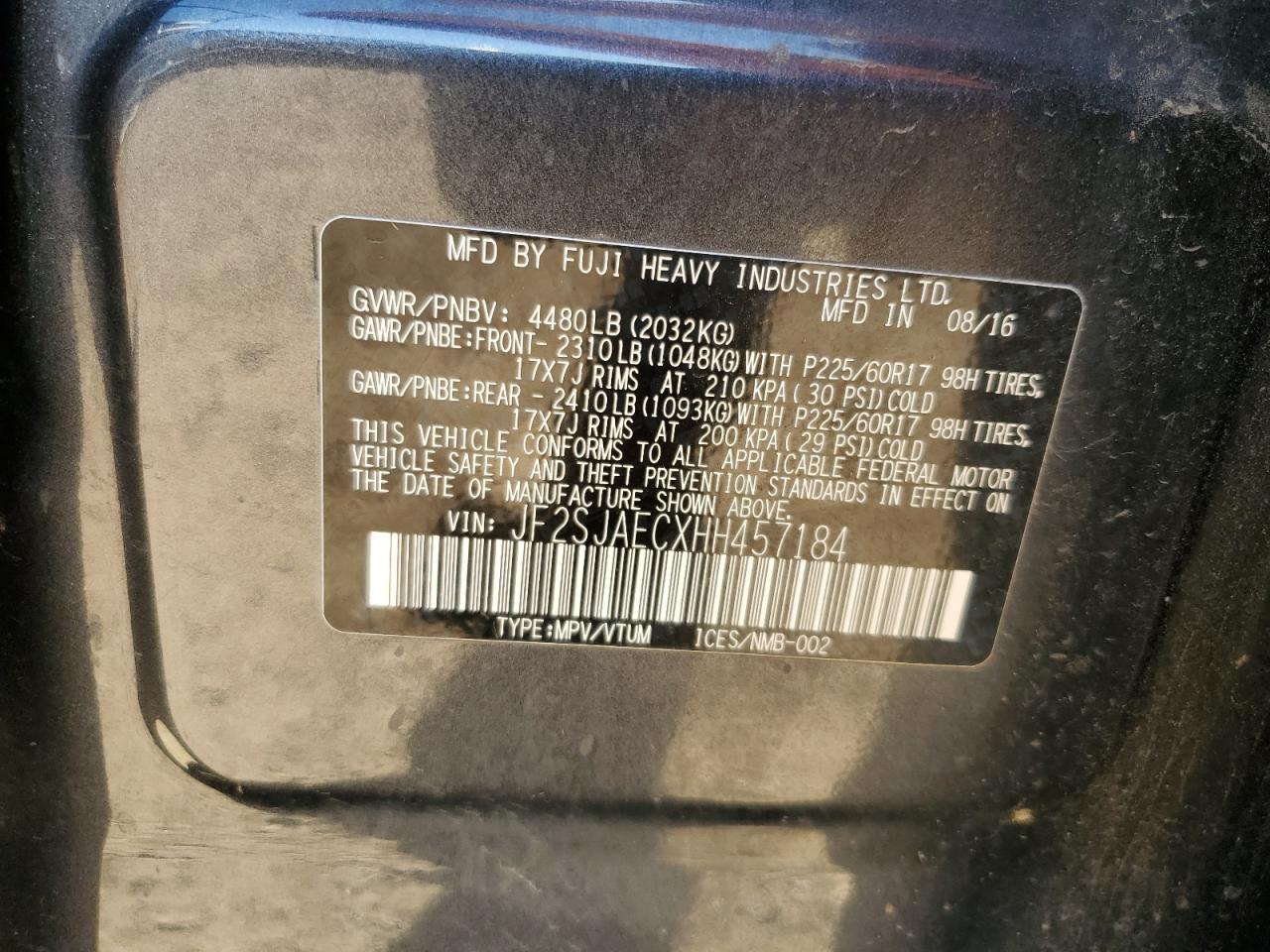 2017 Subaru Forester 2.5I Premium VIN: JF2SJAECXHH457184 Lot: 81817555