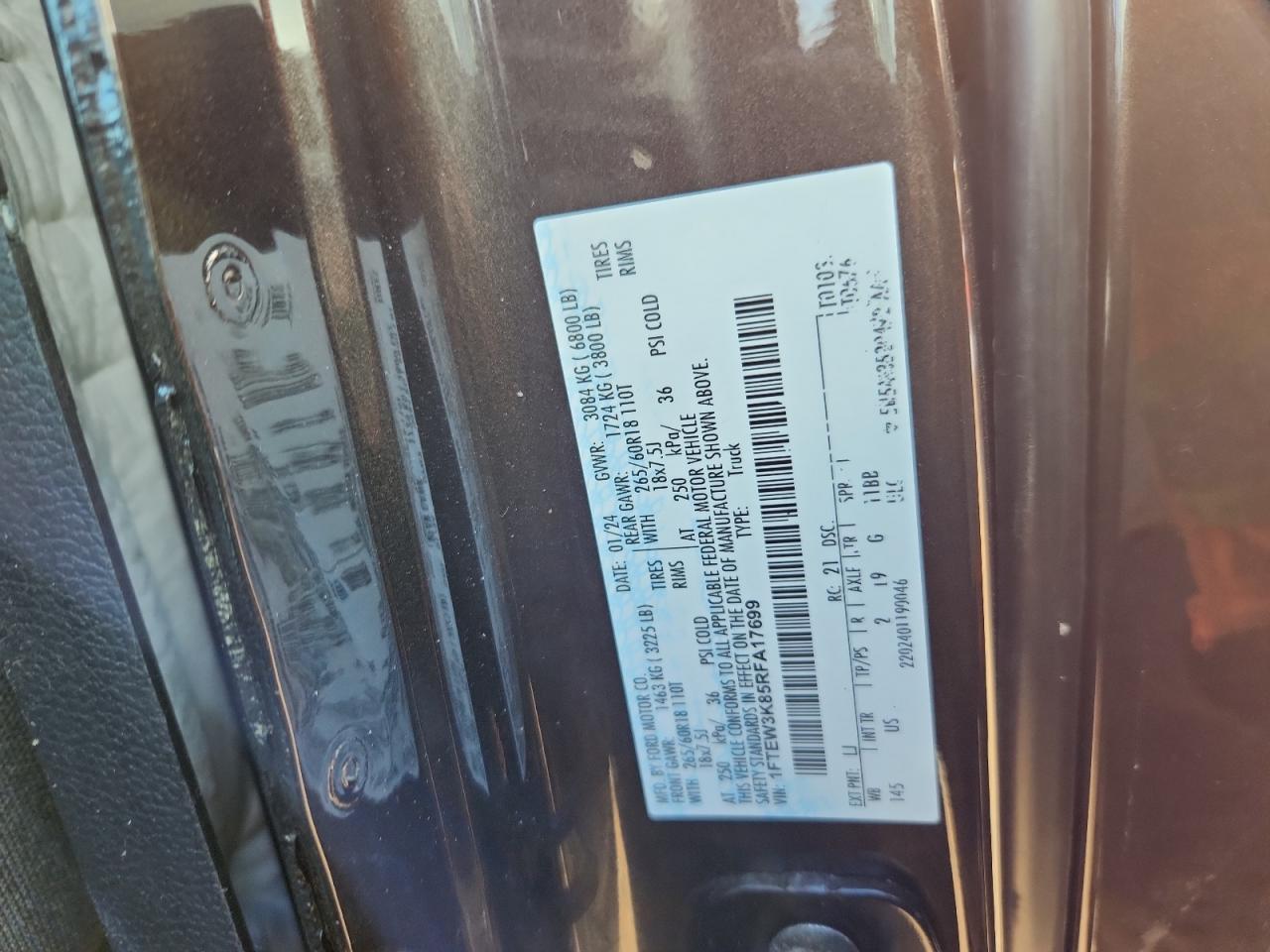 2024 Ford F150 Xlt VIN: 1FTEW3K85RFA17699 Lot: 81895695